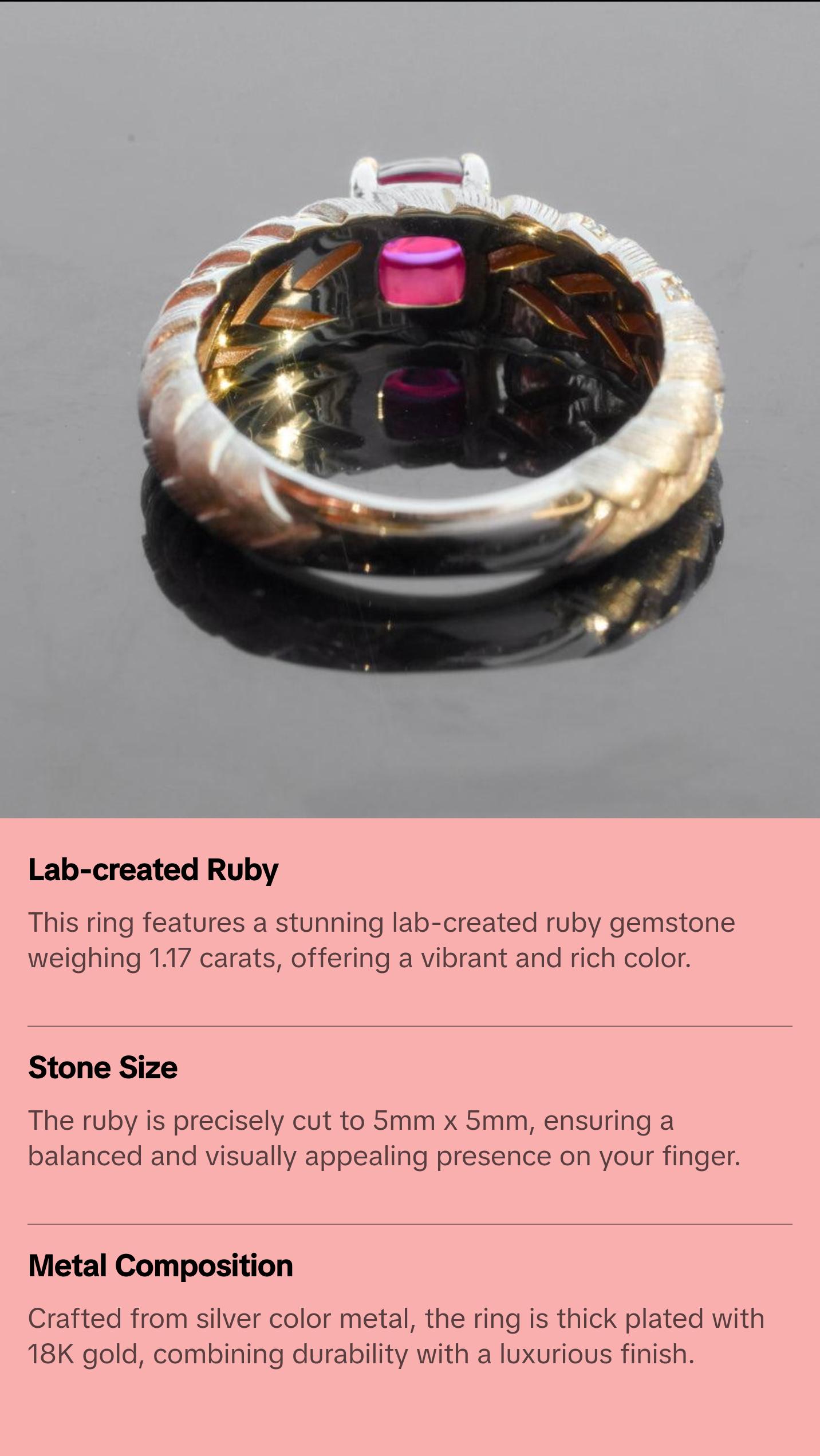 Woven Style Lab-grown Ruby Silver Ring - Golden Color