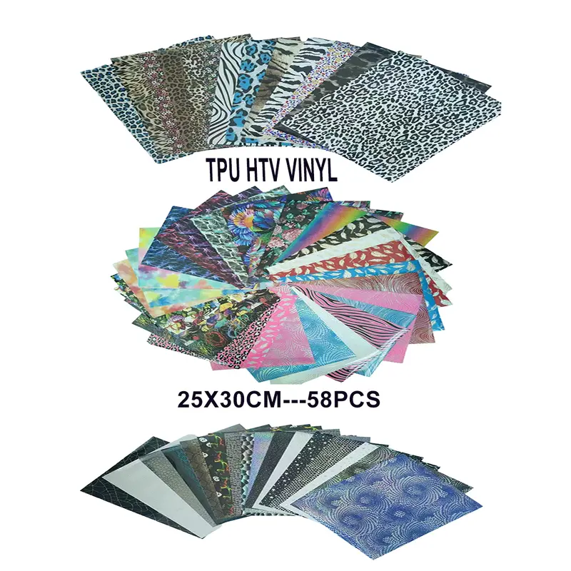 CHEONET HTV Kit --- 58 sheets beautiful TPU Heat transfer vinyl - 9.8"*11.8"/sheet DIY HTV Vinyl