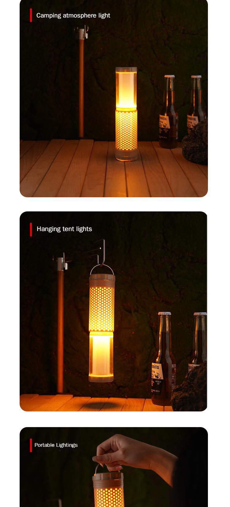 Outdoor multi-function retractable camping light Type-C charging two-color atmosphere flashlight magnetic long endurance lighting