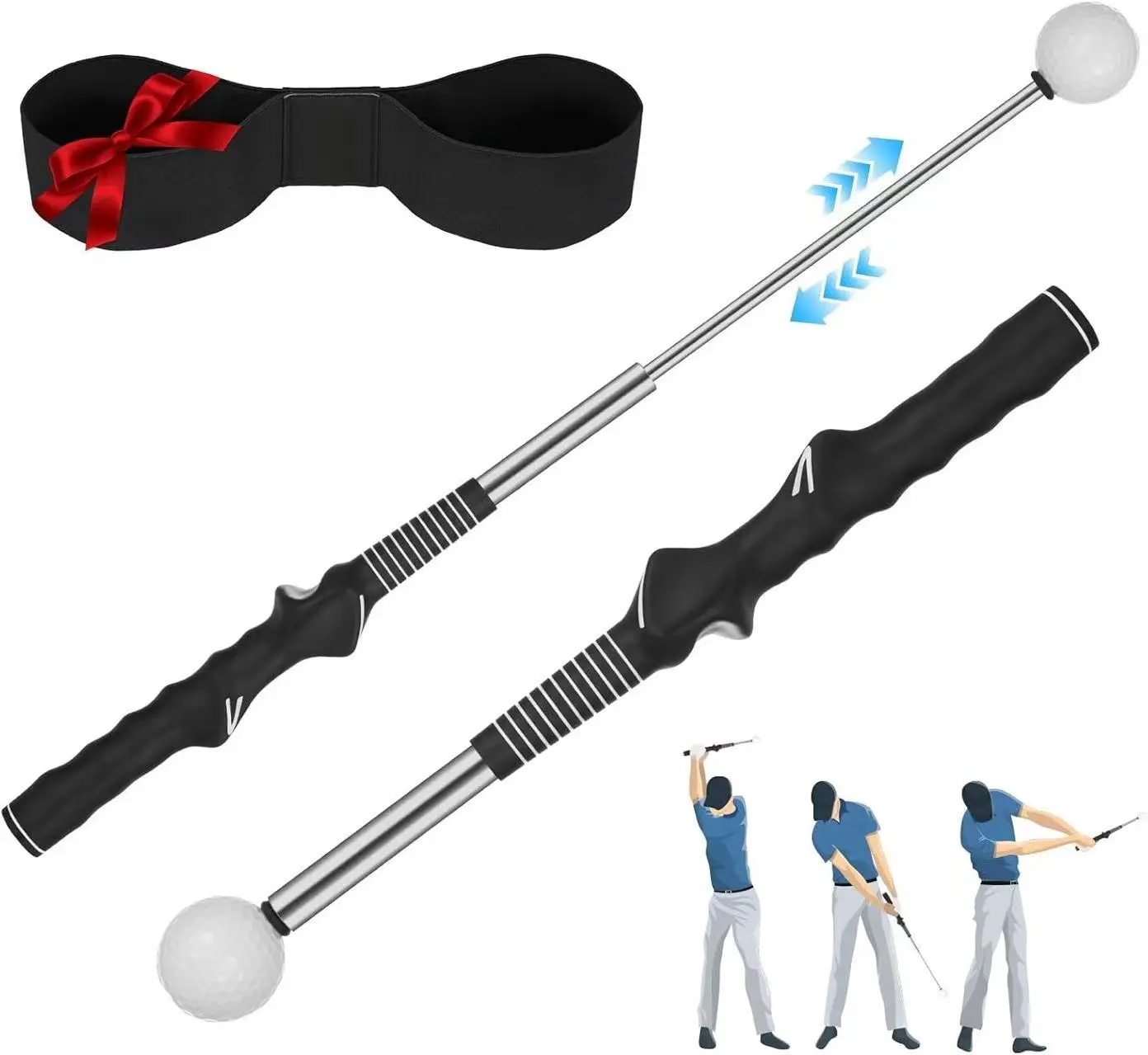 5-in-1 Golf Swing Trainer Gift Set - Grip Better, Stay Connected, Swing Click Feedback, Pre-Round Warm-Up Tool, Power & Tempo Training