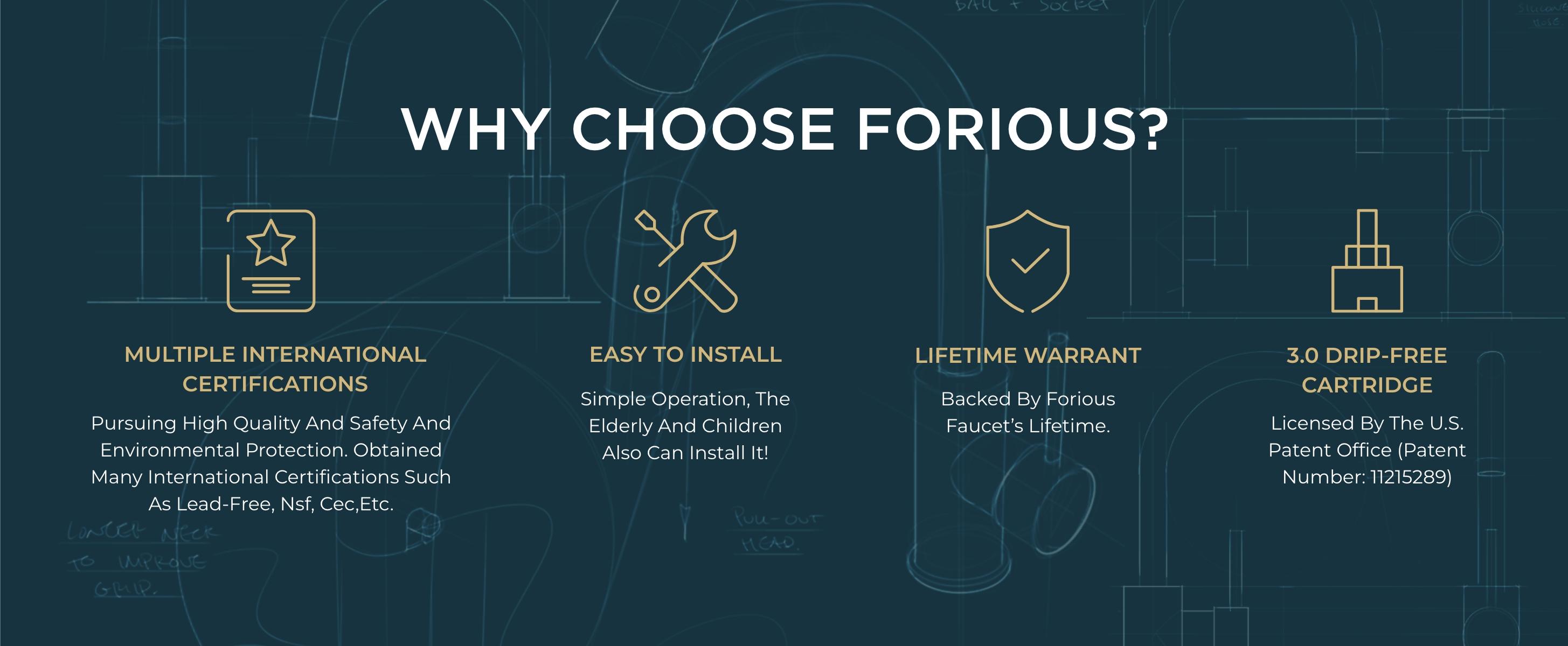 FORIOUS Waterfall Bathroom Faucet Single Handle with Deck Plate, Metal Pop up Drain, cUPC Hoses for Vanity Basin RV Lavatory Sink, Drip-Free Stability, Rust-Resistant, 3/8" Hoses Included - Decorative