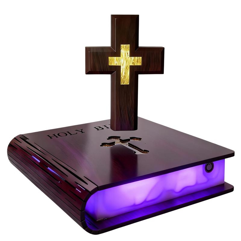 Magnetic Levitation Cross Lamp Colored Bible Lamp Christian Night Light Perfect Easter Gift and Home Desktop Decoration Illuminated Levitation Bible Cross Lamp Easter Gift