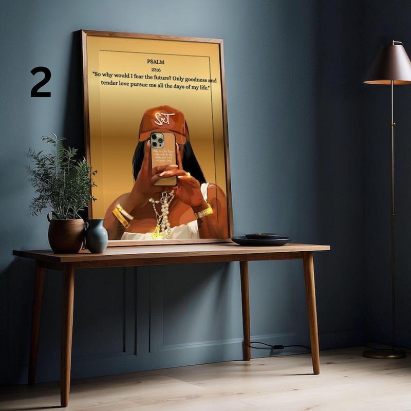 A set of three black Christian girl wall hangings, scripture prints, Bible verse wall hangings, girl's room decorations, Christian wall hangings, canvas-covered frames.