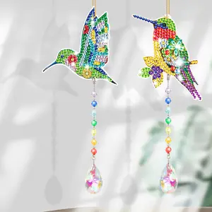 2Pcs DIY Hummingbird Diamond Painting Suncatcher - 3D Diamonds Painting Kit,DIY Hanging Ornaments for Home Garden Decoration