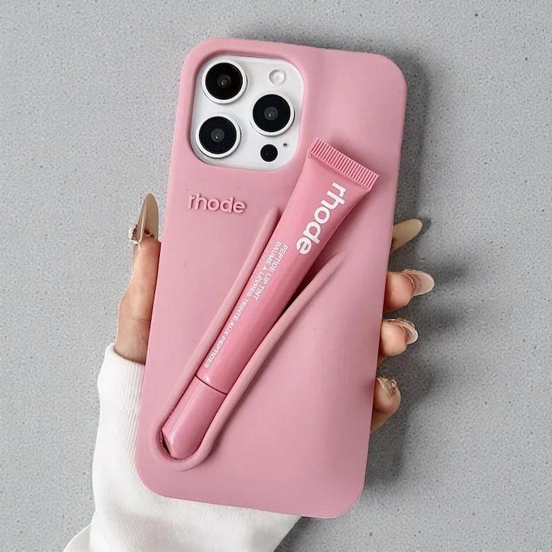 Rhode Lip Tint Silicone Phone Case with Lip Gloss Holder for iPhone 11-17 Shockproof Design Smooth Application Fashionable Protective Nutrients Convenient Daily Use