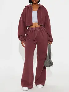 On The Go Fleece Pant Set - Burgundy