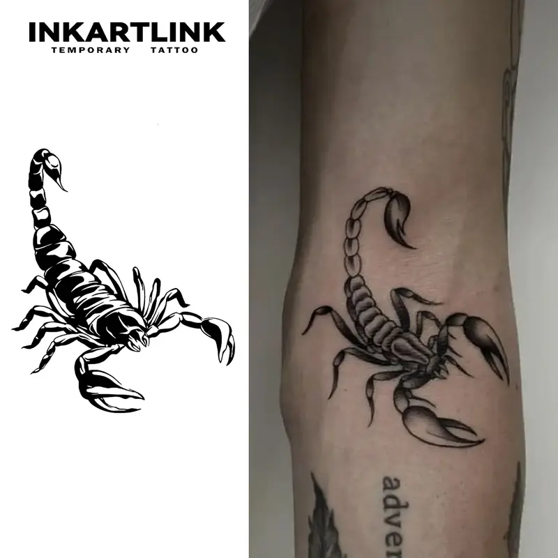 INKARTLINK Tattoo Tech,Scorpion Series, 2 Sheets Medium Semi Permanent Tattoo, Adult Art Design Temporary Tattoos, Lasts 1-2 Weeks, Waterproof, Realistic Look, No Adhesive, No Reflection,For Man Women Arm Leg Hand Back Body (Scorpion Design)