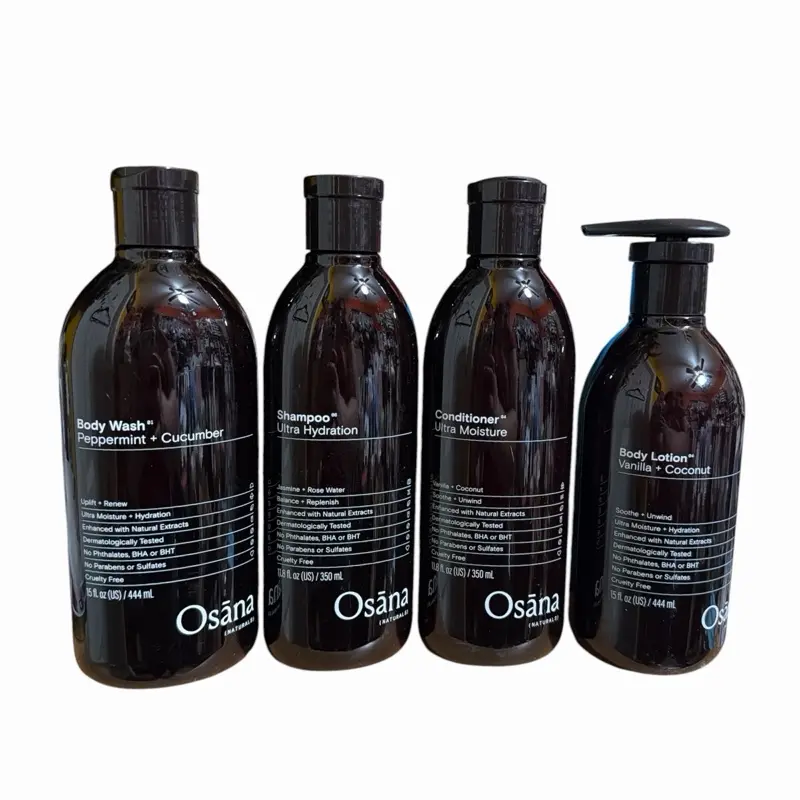 4-pc Osana body care set, ultra hydrating shampoo, ultra moisturizing conditioner, peppermint+ Cucumber, body wash, vanilla, coconut body lotion