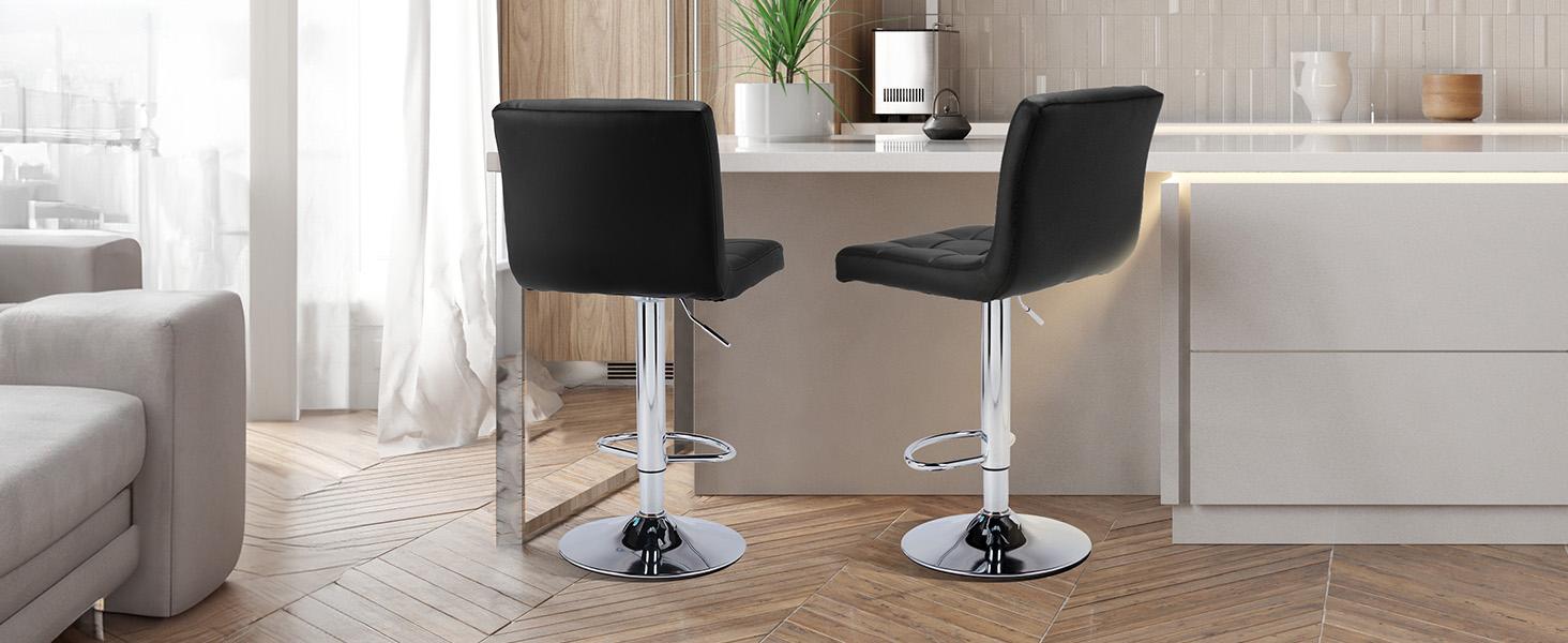 Set of 2 PU Leather Adjustable Swivel Barstools with Back and Armless Design Hydraulic Kitchen Counter Height Bar Stools