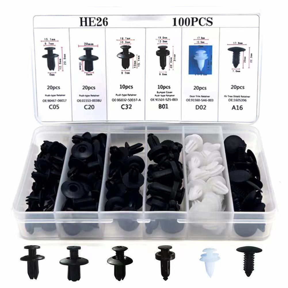 HE26 100pcs Universal Expansion Screw Clips Set for Automobiles Mudguard Leaf Plates Door Panel Clips C05 C20 C32 B01 D02 A16 Car Accessories