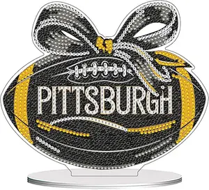 5D Diamond Painting Kit for Adults, Pittsburgh Football with Bow Tabletop Decor, DIY Sparkling Acrylic Craft for Sports Fans & Trendy Home Decor