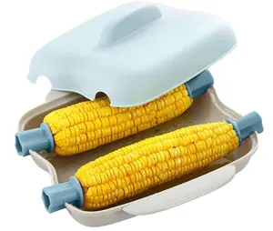 Microwave Corn Cooker, Microwave Corn On The Cob Cooker, Cookware Microwavable Portable 2 Corn Cobs Steaming Kitchen Cooking Tool with Handle (Blue)