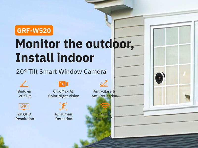 Girafit 2K Second Floor Window Camera, ChroMax AI Color Night Vision, 2.4GHz & 5GHz Wi-Fi Indoor Security Cameras, Person & Motion Detection, 24/7 Recording, Easy & Quick Install, MicroSD Card Local Monitoring