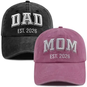 2PCS Mom and Dad Hats 2026, Funny Embroidered New Mom Dad Gifts Baseball Cap, Fathers Mothers Day Birthday Gifts for Papa Mama Daddy Mommy