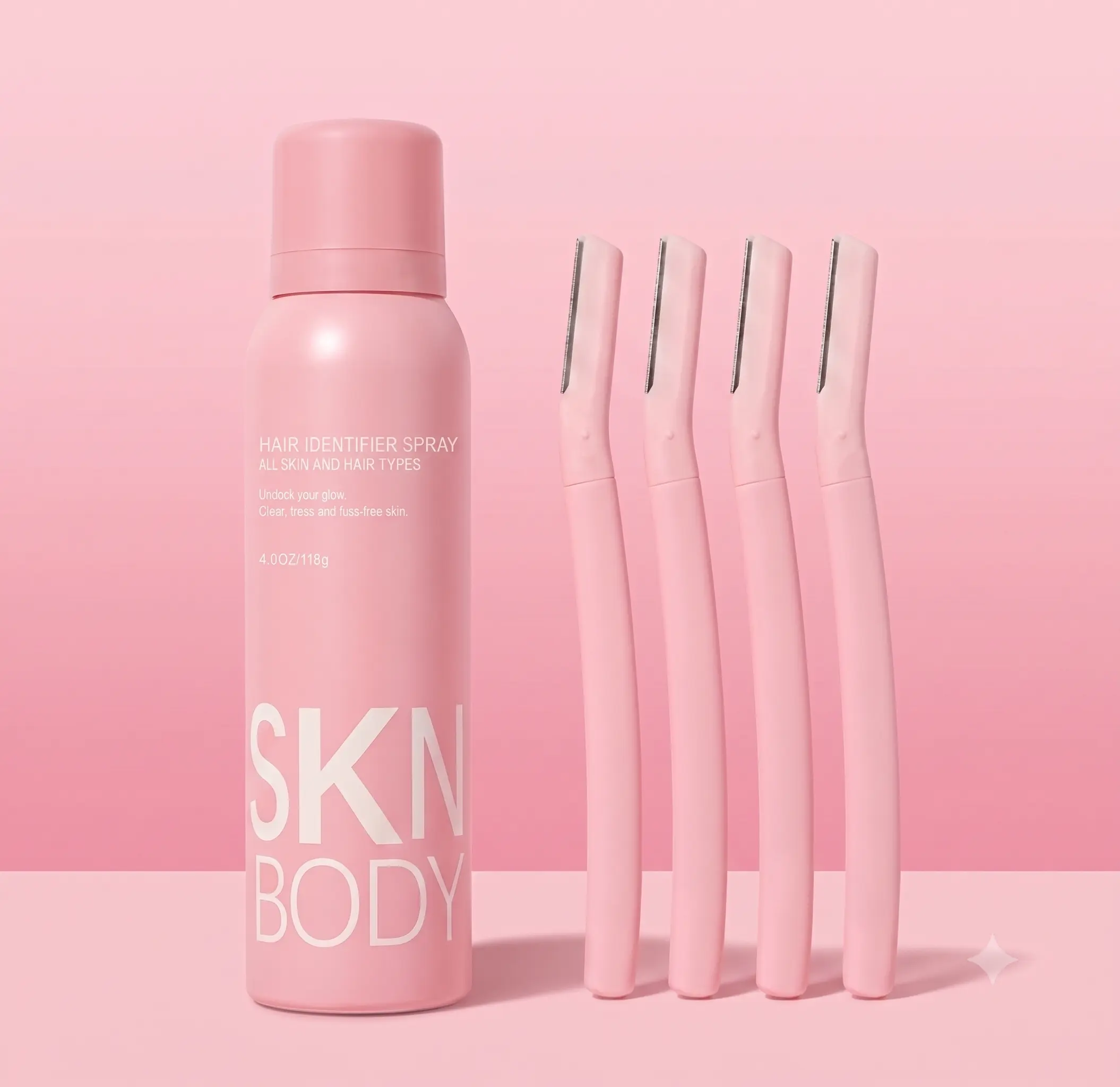 SKNBODY Cosmetic Hair Identifier Spray & Dermaplaning Razor Set - Unisex Beauty & Self Care Products Facial Hair Removal Kit for Peach Fuzz, All Skin Types, Smooth Glow