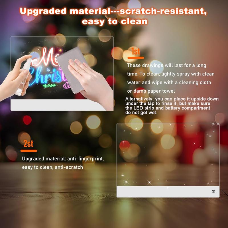 17” Rechargeable LED Drawing Board with 11 Light Modes, Light-Up Acrylic Message Board & DIY Night Light, Includes 8 Line Art Sheets, Stand & Hanging Chain, Neon Dry Erase Board for Kids, Dorm, Office & Store Display