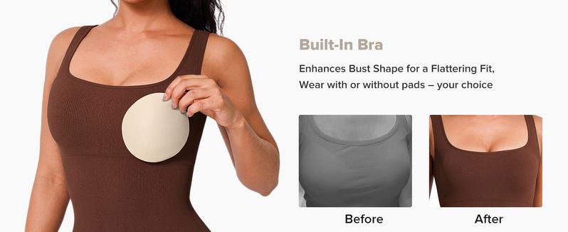 BRXL Built-in Bra Jumpsuit Stretch Sportswear Stylish Sportswear Women's Square Neck Ribbed Sleeveless Seamless Jumpsuit with Tummy Control Suitable for Casual Wear Fitness Yoga -1