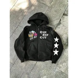 Men's Front Zipper Long Sleeve Letter Print Pocket Casual Hooded Sweatshirt, Minimalist Design Going Out Vintage Graphic Zip-Up Hoodie, For Friends, Husband, Boyfriend Gifts