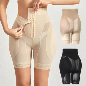 Women High Waist Tummy Control Shapewear Shorts Butt Lifter Body Shaper with Zipper Closure 3D Sponge Pads Lace Trim Seamless Slimming Underwear for Daily Wear