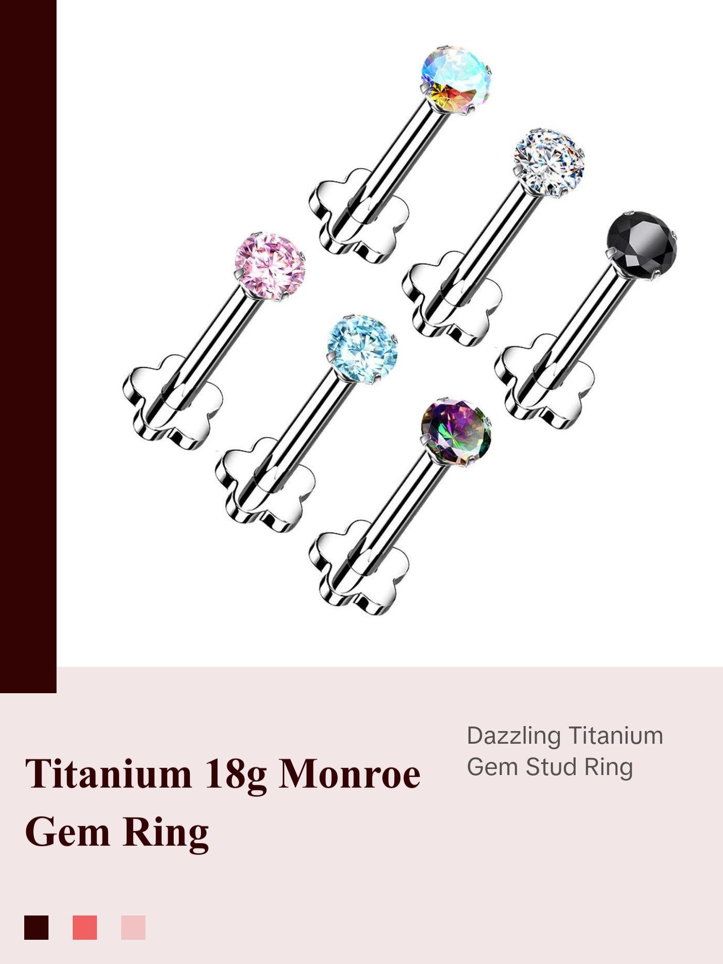 Titanium Monroe / Labret Stud Ring 18 Gauge Threadless Gem Flower Back