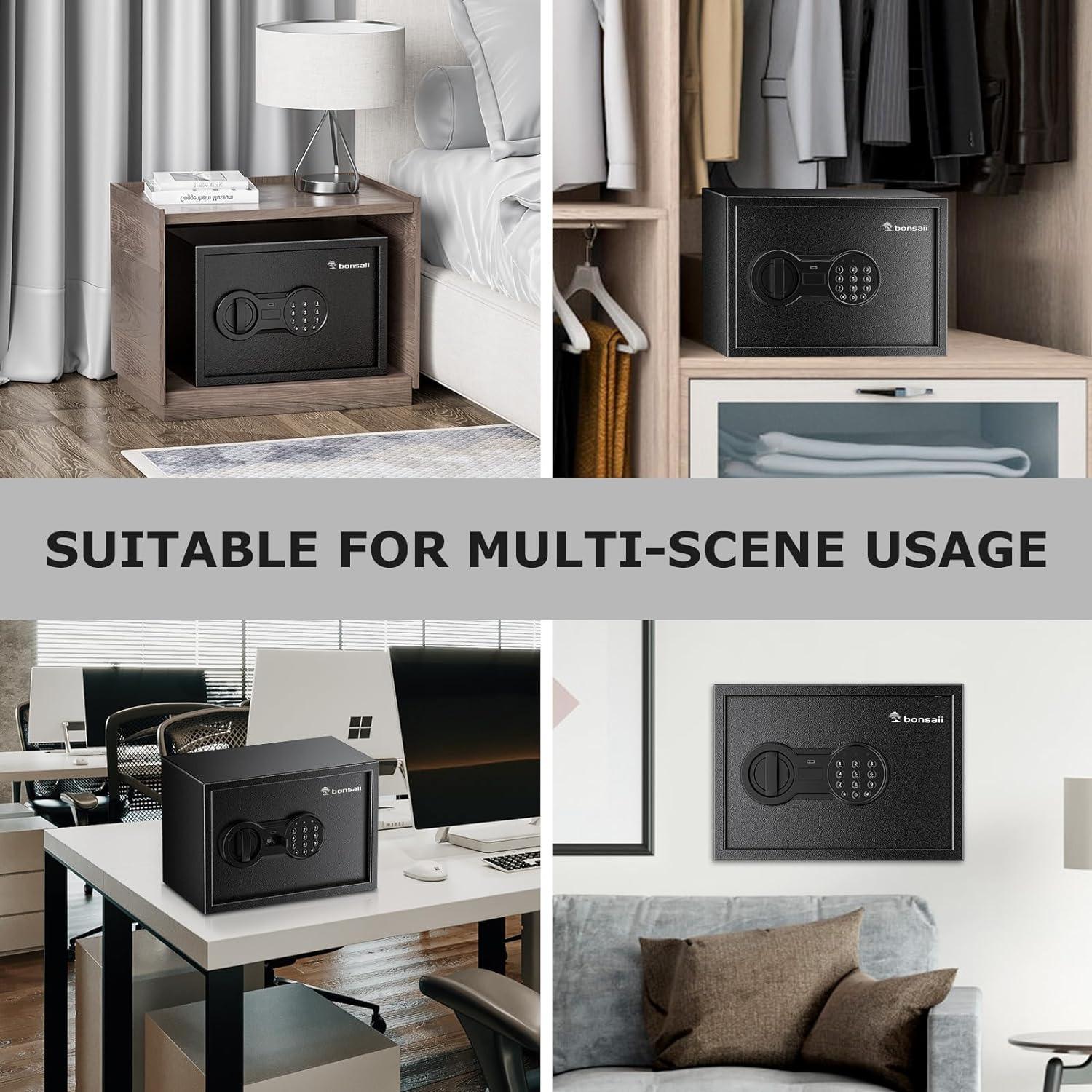 Bonsaii Safe for Home,0.18-1.20 Cubic Feet Security Safe with Fireproof Bag,Digital Keypad and Key,Large Safe for Documents&Cash&Jewelry