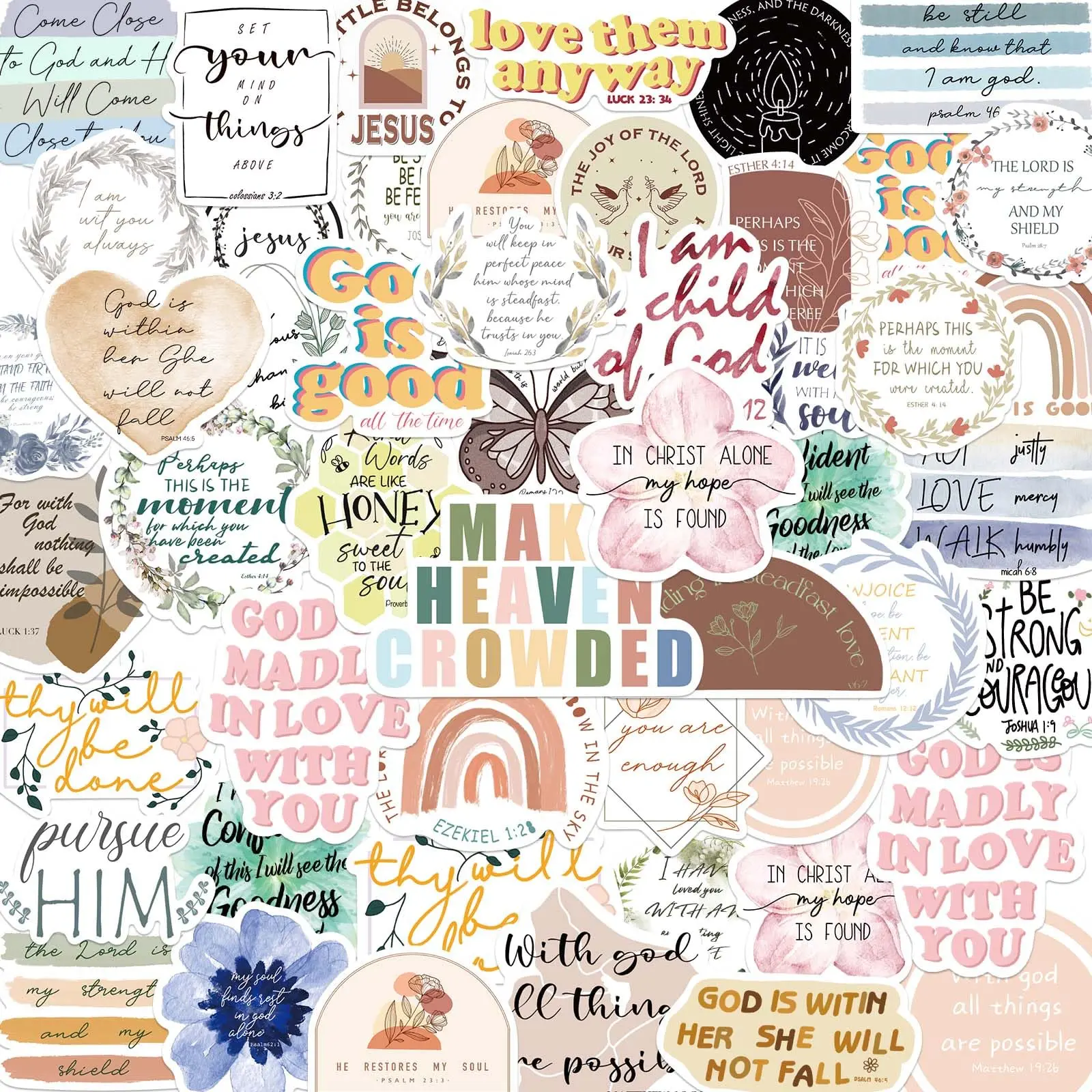 50Pcs PVC Christian Bible Verse Decorative Stickers, Waterproof Inspirational Office Stationery Decals for Teens, Suitable for Bibles, Laptops, Water Bottles