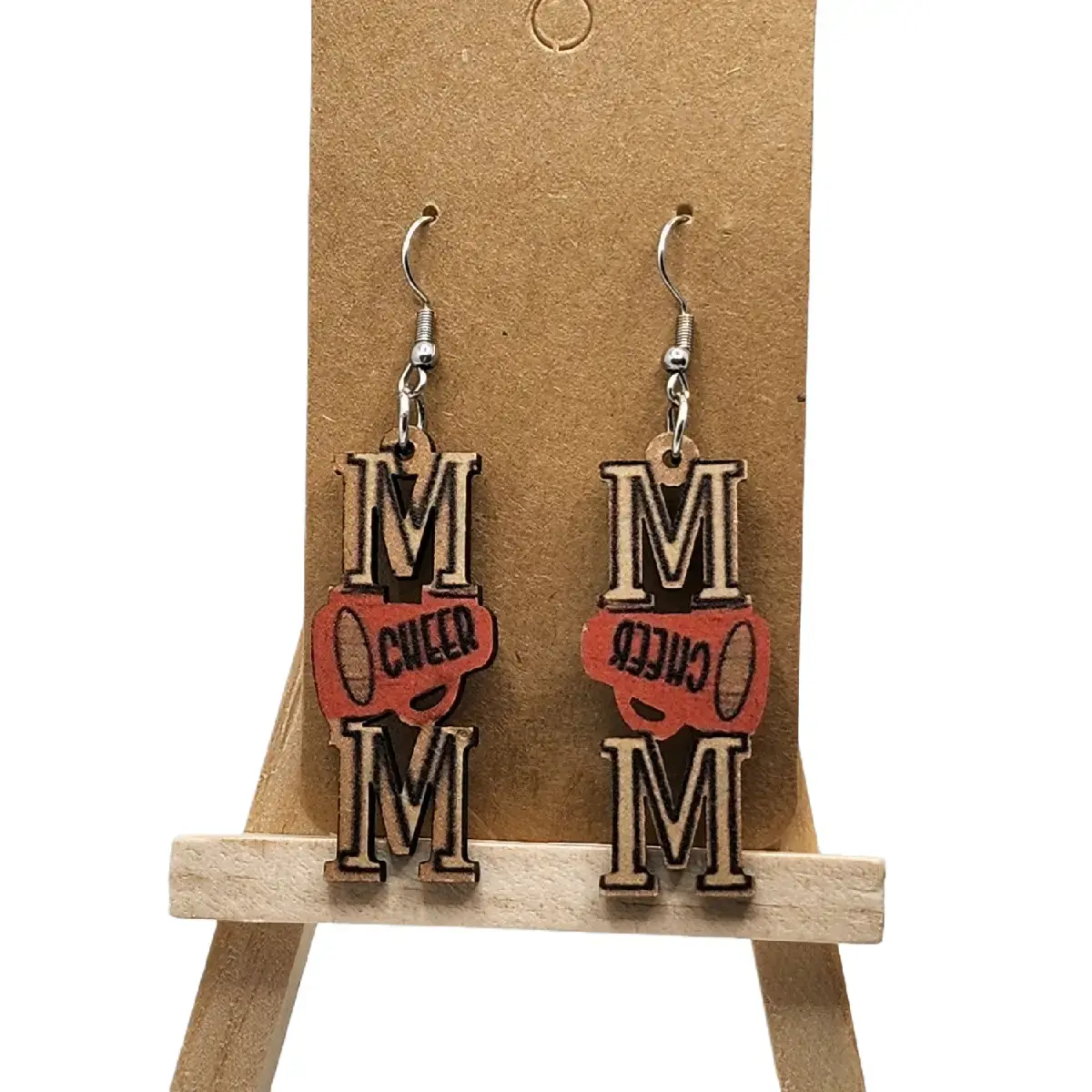 Cheer Mom Hook Earrings - Lightweight Wooden, Stylish Design with Unique Pattern, 2 Options for Cheerleader Support, Casual Fashion Costume Jewelry Accessory