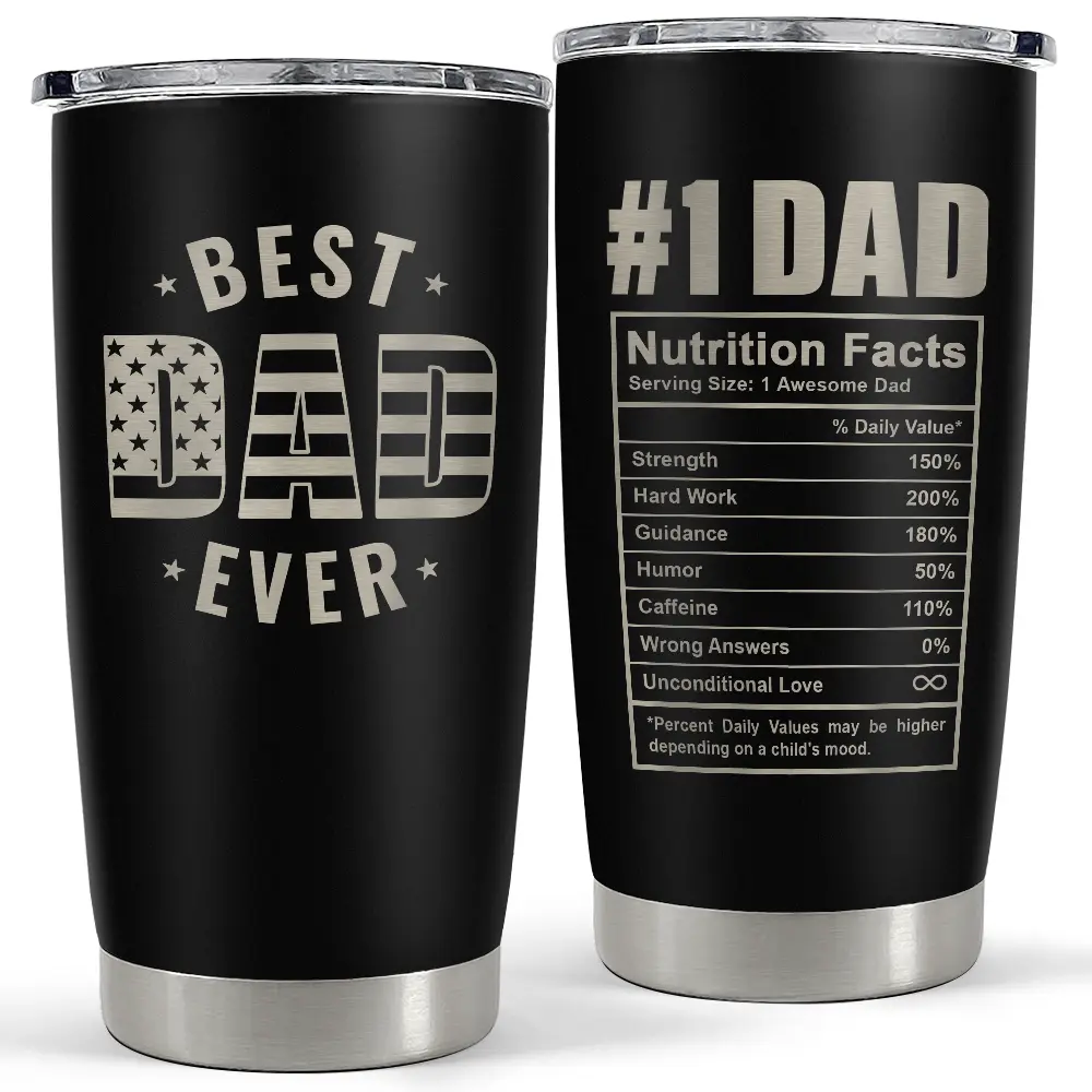 20oz Aesthetic Glossy Stainless Steel Insulated Vacuum Tumbler - Anti-Scalding Adult Portable Coffee Thermal Cup with Lid, Slim Base Floral "Best Dad Ever Nutrition Facts" Flask for Car Use, Father's Day Gift for Plant Lovers, Plants
