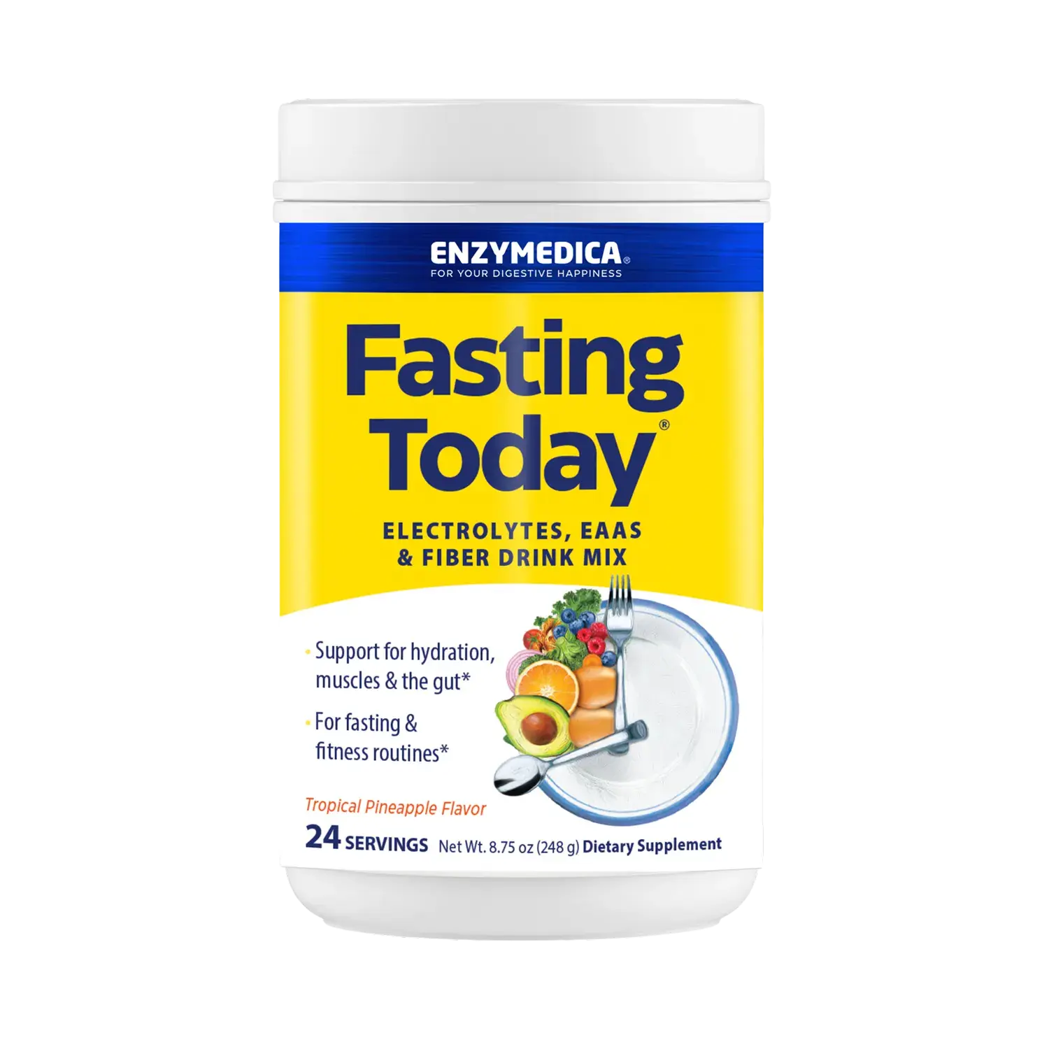 Enzymedica Fasting Today Drink Mix - Electrolyte Powder Supplement for Intermittent Fasting, Support for Hydration, Appetite & Muscle Health, Keto Friendly, Tropical Pineapple Flavor
