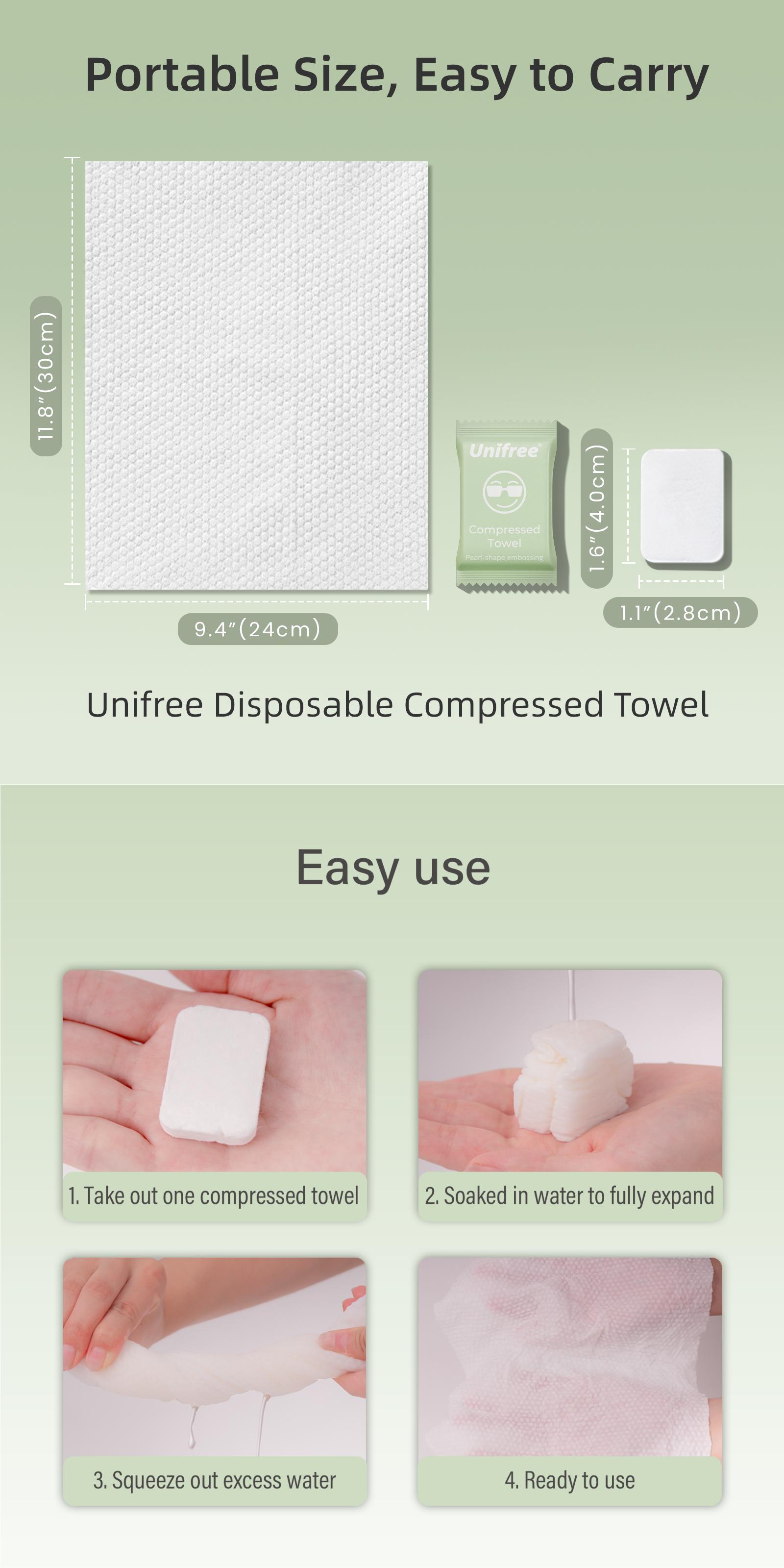 Unifree Compressed Towels Tablets – XL Soft & Eco-Friendly Disposable Face Towels – Portable & Individually Wrapped for Travel, Gym, Home, Game, ldeal for On-the-Go