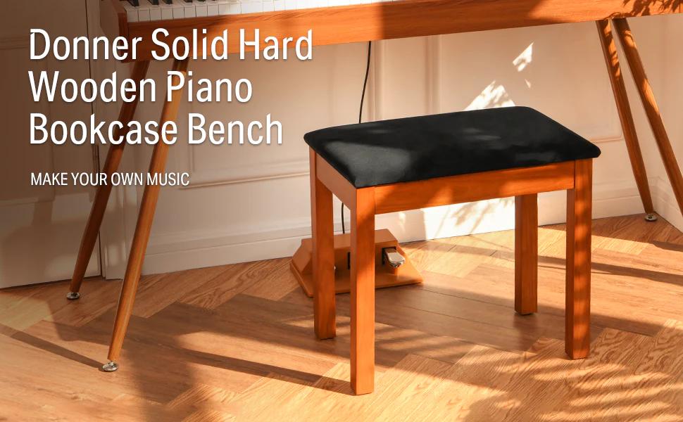Donner Solid Wood Piano Bench with Storage High-Density Sponges Pad Seat