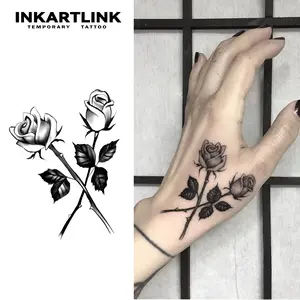INKARTLINK Temporary Tattoos, 2 Sheets Small Semi Permanent Tattoo Adult Art Design Waterproof Temp Tattoo Party Favors Realistic Look, No Adhesive, No Reflection, Lasts 1-2 Weeks Black (Rose)