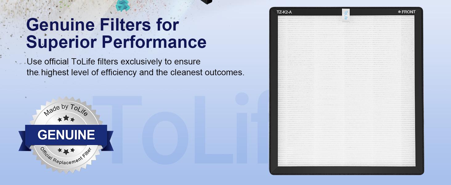 ToLife TZ-K2 Air Purifier Replacement Filter - 3-in-1 HEPA High-Efficiency Activated Carbon Filter - TZ-K2-A - Single Pack - White
