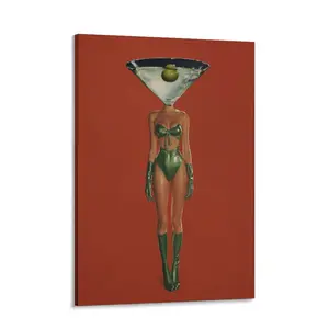 Dirty Martini Cocktail Vintage Art Print Retro Bar Cart Decor Cocktail Art Poster Woman Retro Drink Red Wall Decor