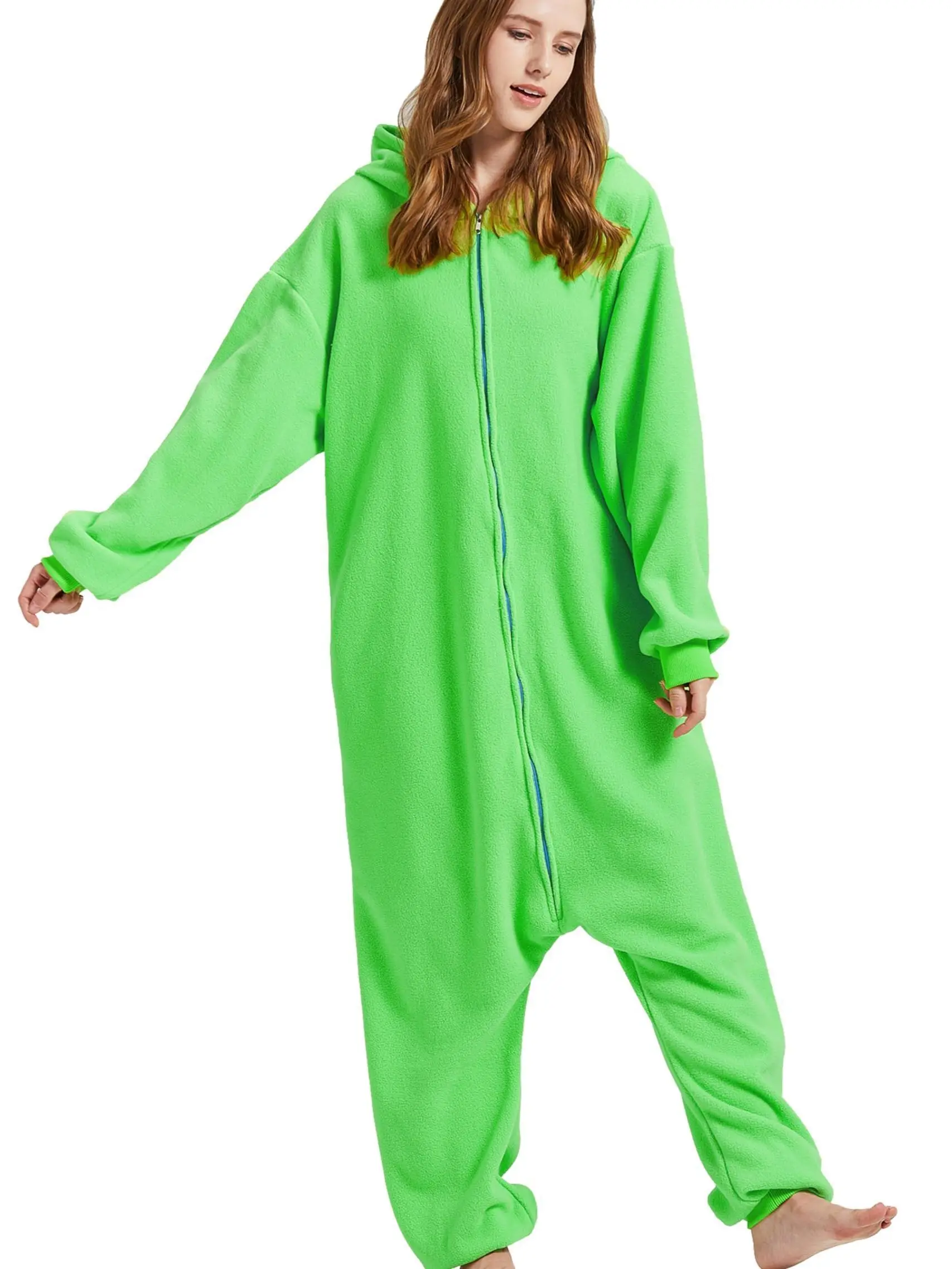 Women's Basic Alien Cartoon Print Fleece Bodysuit - Long-Sleeve, Cozy V-Neck, Loose, Soft, Fit, Plus Size All-Season Casual Loungewear for Halloween, Trick or Treat Halloween Ideas Cosplay Onesie, Party
