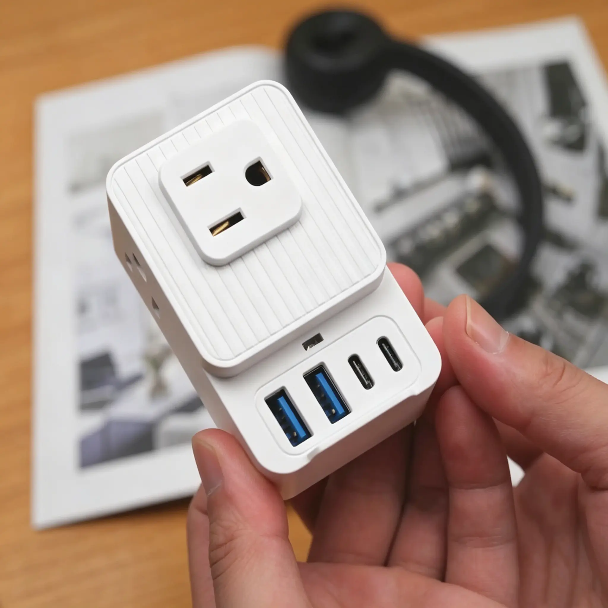 Tri-Sided Wall Outlet Extender Power Strip - 7-in-1 GFCI Charging Hub with 3 AC Multiple Sockets, 2 USB-A Ports, 2 Type-C Ports, Compact On and Off Switch for Home & Travel Indoor Use