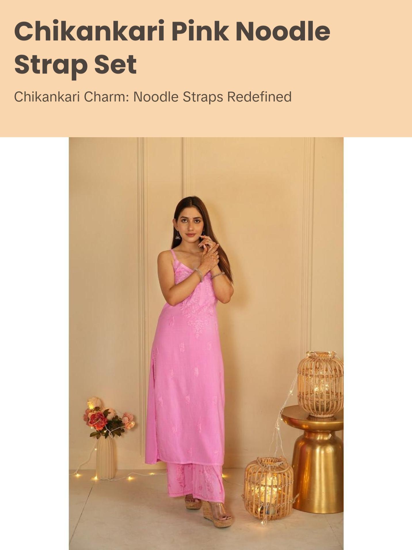Zia noodle strap chikankari Set in pink