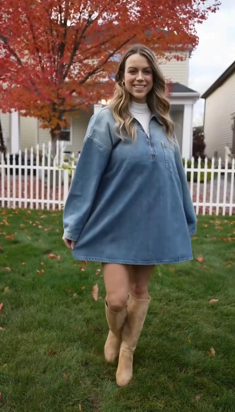 Elengatine Women's Denim Dress Half-Zip Collared Vintage Washed Blue Loose Fit Long Sleeve One Chest Pocket Trendy Casual Top for Daily Wear & Street Style Looks - Chic Autumn and Winter - Womenswear Suitable for all people, sizes range from XS - 5XL Elengatine Women's Denim Dress Half-Zip Collared Vintage Washed Blue Loose Fit Long Sleeve One Chest Pocket Trendy Casual Top for Daily Wear & Street Style Looks - Chic Autumn and Winter - Womenswear Suitable for all people, sizes range from XS - 5XL