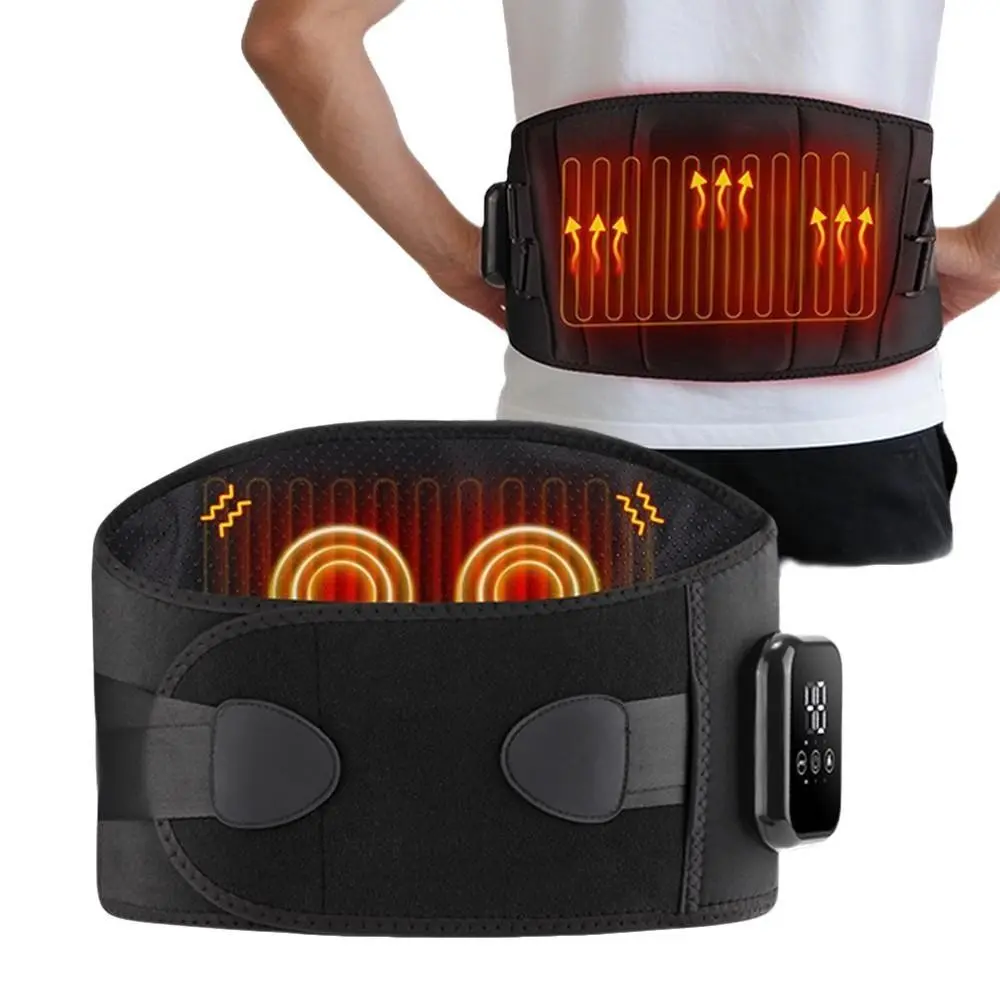 3 Gears Temperature Control Heating Massage Belt, Heated Wrap, Cordless Heating Pad, Heating Pad For Back Pain Relief, Dual Motor Vibration, Double‑sided Heating Waist Support, Lumbar Physiotherapy with Type‑C Rechargeable