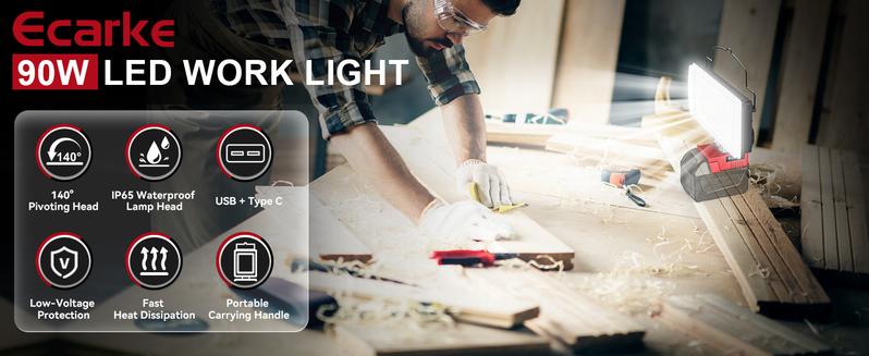 LED Work Light Compatible with Milwaukee 18V,【Battery NOT Included】, 100W 7000LM 7" Flood Battery Light, Cordless LED Flashlights with USB & Type-C & Low Voltage Protection & 140° Pivoting Head for Emergency & Job Site