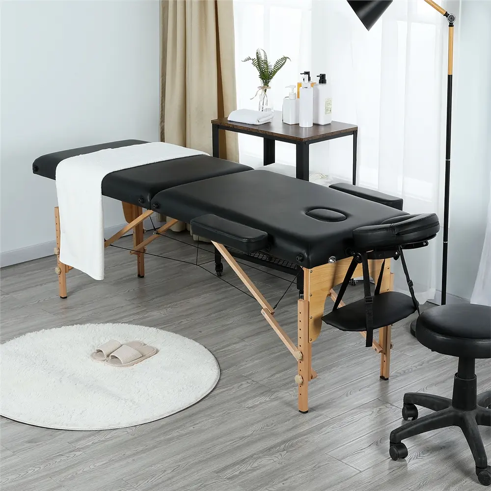 Yaheetech 32.3in Width Sturdy Classic PU Leather Adjustable Massage Bed - Foldable Portable Grooming Table with Headrest, Armrest, Hand Pallet, Beauty Salon Equipment, Commercial Salon Equipment, Spa Clinic Table, Commercial Salon Furniture