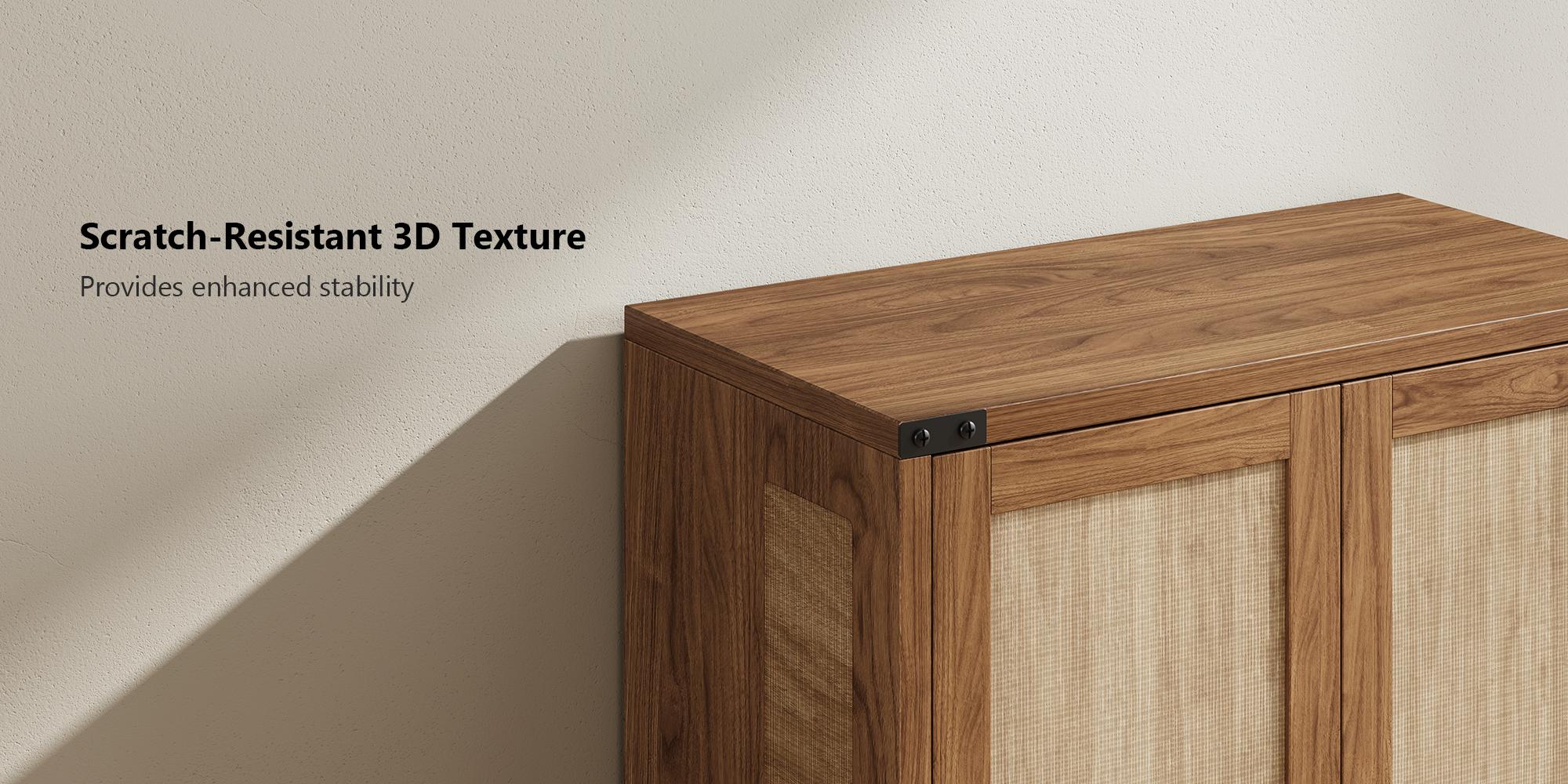 【Valentine's Day gift】ONBRILL 31.5" Sideboard Buffet Cabinet with Storage, Rattan Style Credenza with 2 Soft-Close Doors & Adjustable Shelves, Accent Cabinet for Living Room, Hallway, Kitchen