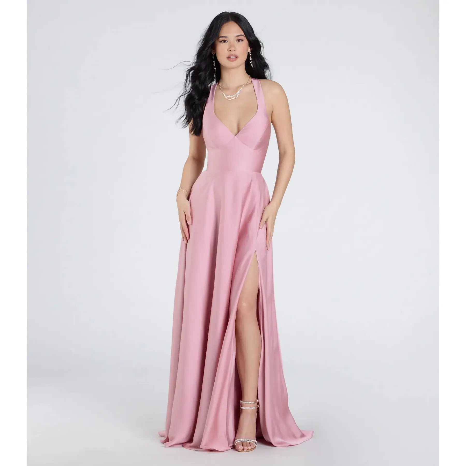 Abbey Lace-Up Slit A-Line Satin Formal Dress - TikTok Shop Abbey Lace-Up Slit A-Line Satin Formal Dress - TikTok Shop