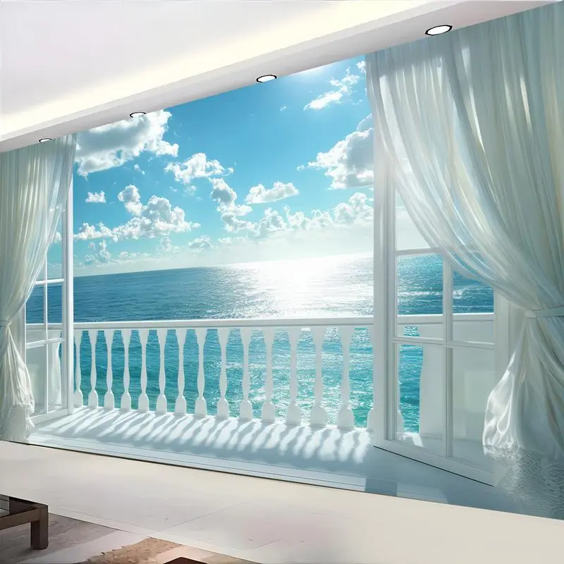 1pc Lifesmells Ultra Large Horizontal View Tapestry - Coastal Seascape with Floral Textured Fabric Hanging, Ocean Decor, Beach House Accent, Living Room & Tapestry Room Decor (No Electricity Needed), Floral Designs, Living Room Decor