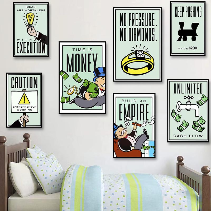 Monopoly Millionaire Money Canvas Decorative Painting Motivational Quote Art Poster Cartoon Figure Mural Home Wall Decor Picture