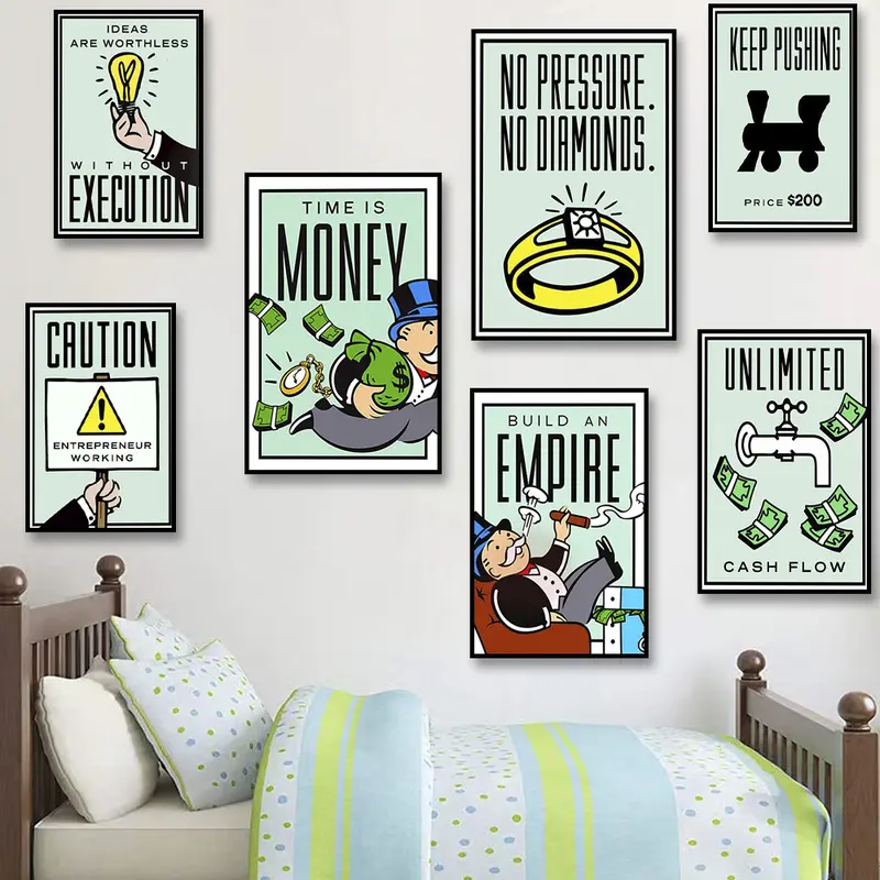 Monopoly Millionaire Money Canvas Decorative Painting Motivational Quote Art Poster Cartoon Figure Mural Home Wall Decor Picture