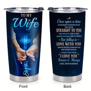 Christian Wife Gift from Husband - Blue Galaxy Cross Design - 20oz Stainless Steel Tumbler for Her