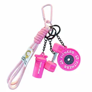 Fitness Keychain Set, Silicone Dumbbell Weight Plate Water Cup Keychains, Cute Gym Accessories with Durable Nylon Lanyard, Great Gift