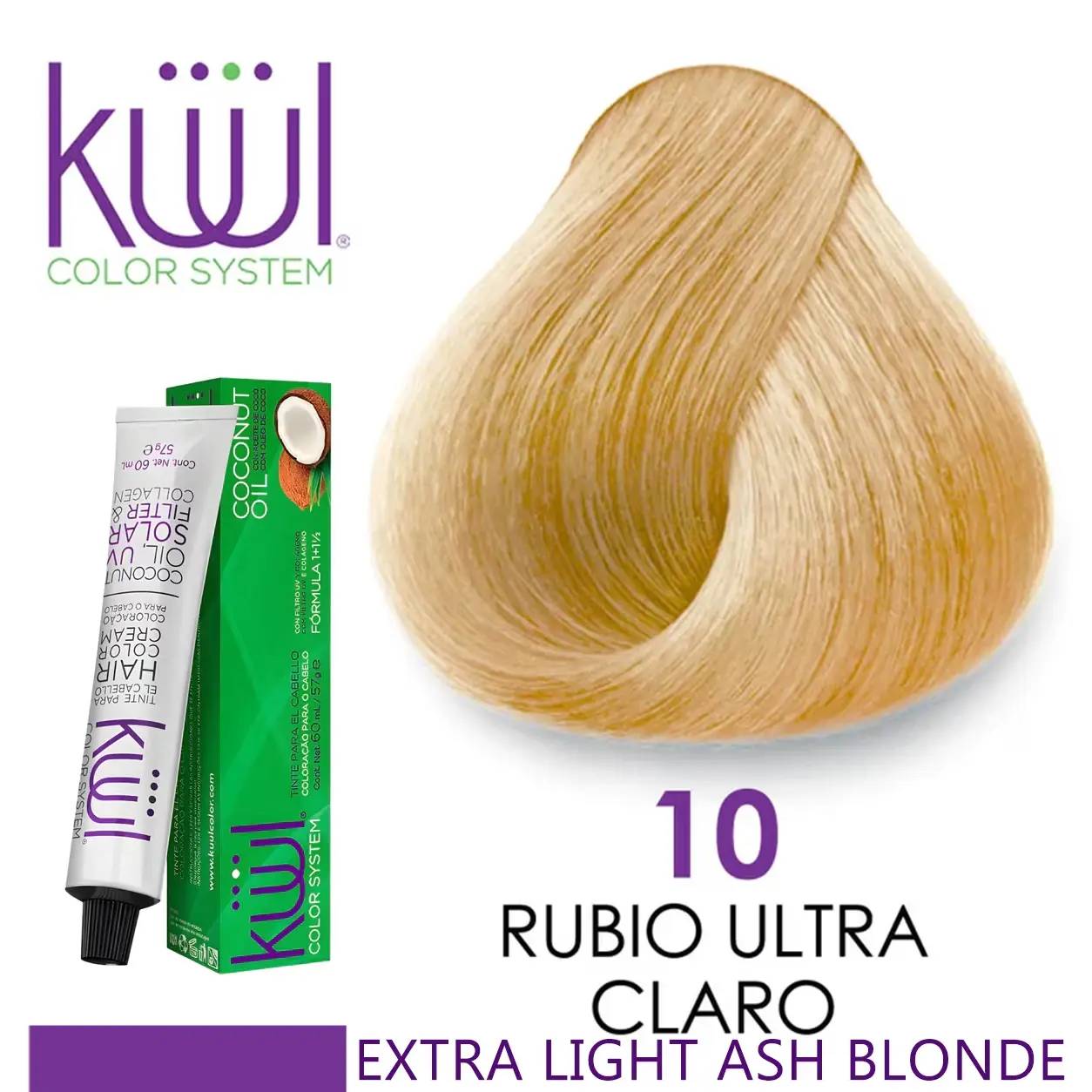 Kuul Color System [ 10 ] Rubio Ultra Claro | Extra Light Ash Blonde | Tinte Para El Cabello | Permanent Hair Dye | 3.04 fl oz / 90 ml
