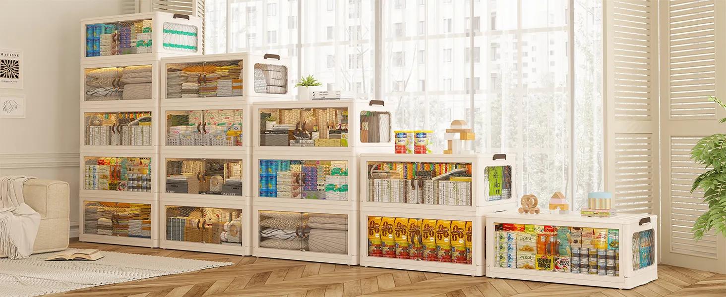 【Clearance】Raybee Multicolor Collapsible Stackable Storage Bins with Lids Wheels & Handles Modern Organizer for Home Kitchen Camping 1/2/3/4/5 Pack